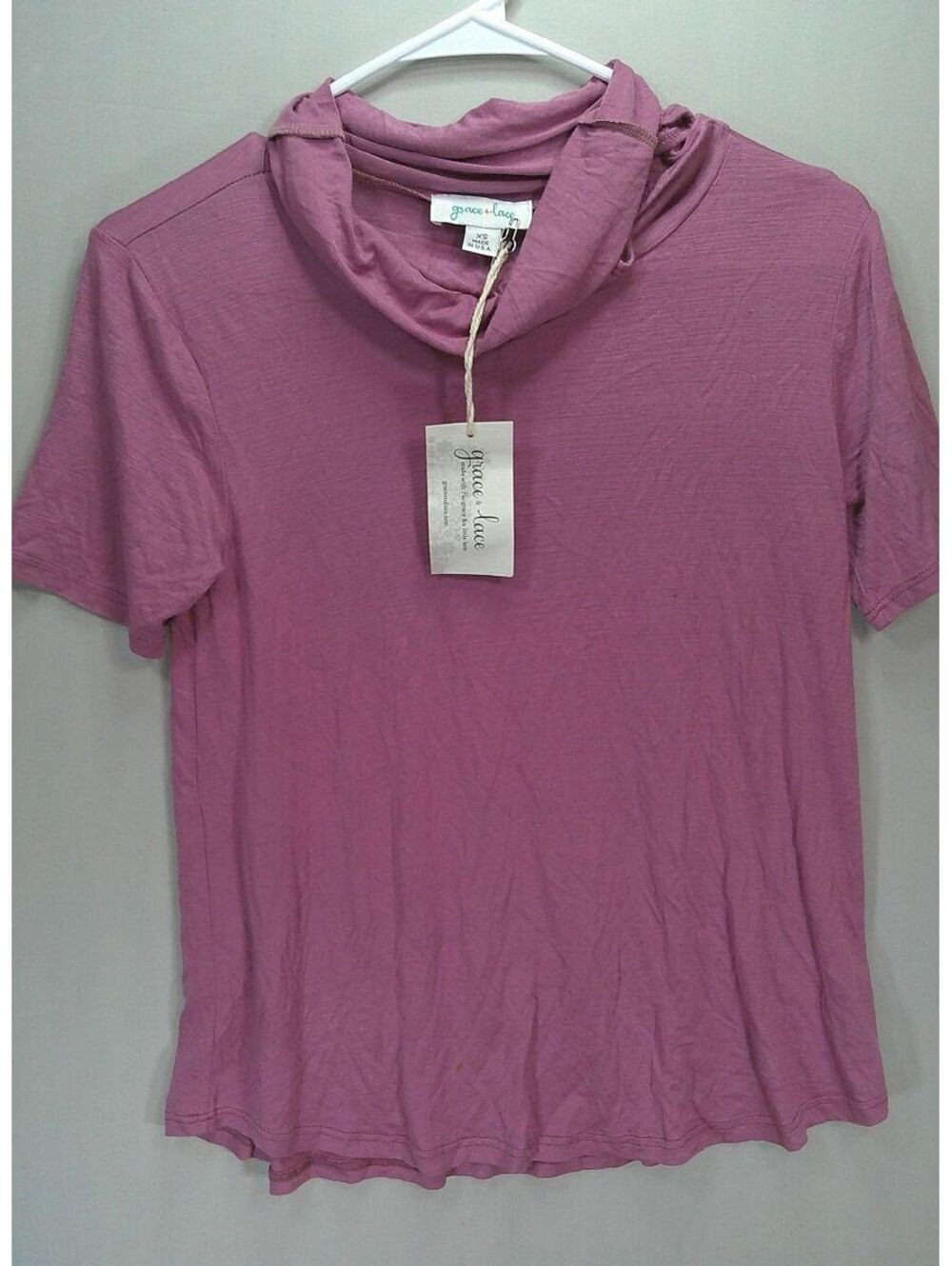 Grace & Lace Soft Mauve Cowl Neck Short Sleeve Top XS Made U